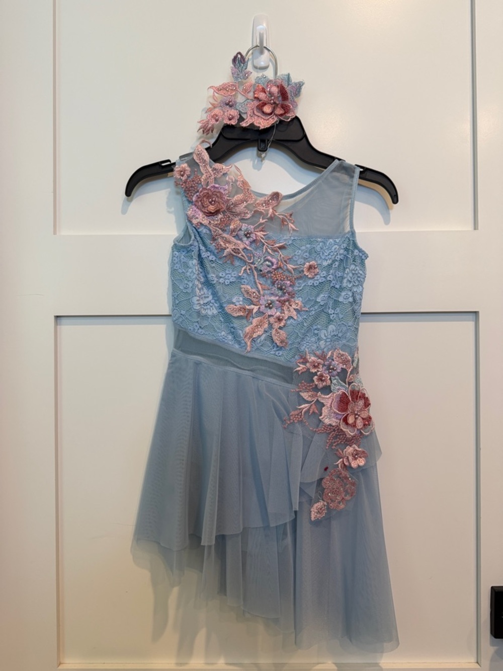 Blue Floral Applique Dance Costume for Kids